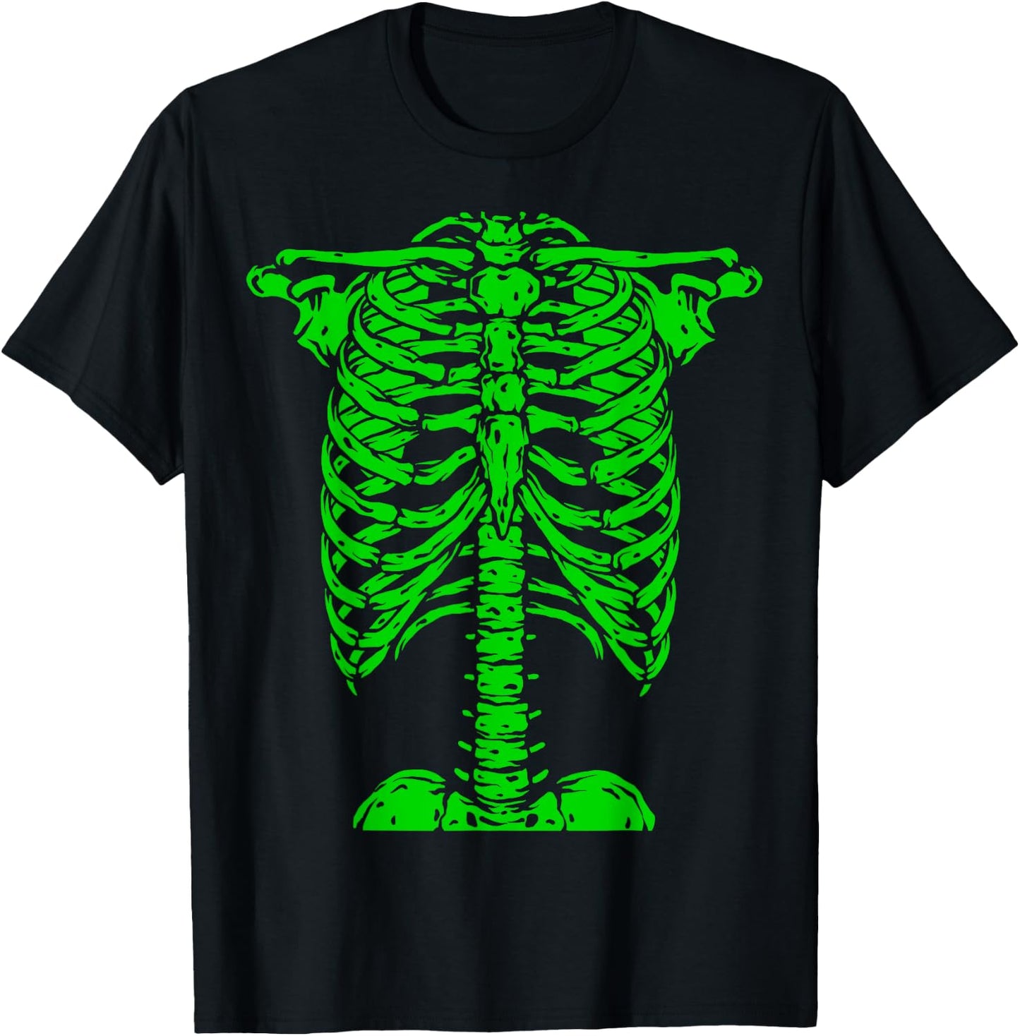 Skeleton Green Rib Cage Bone Costume Halloween Graphic X-Ray T-Shirt - T-Shirt | Black