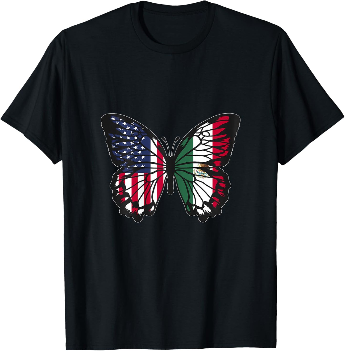 Mexican Roots USA and Mexico Mix Butterfly Mexican Heritage T-Shirt - T-Shirt | Black