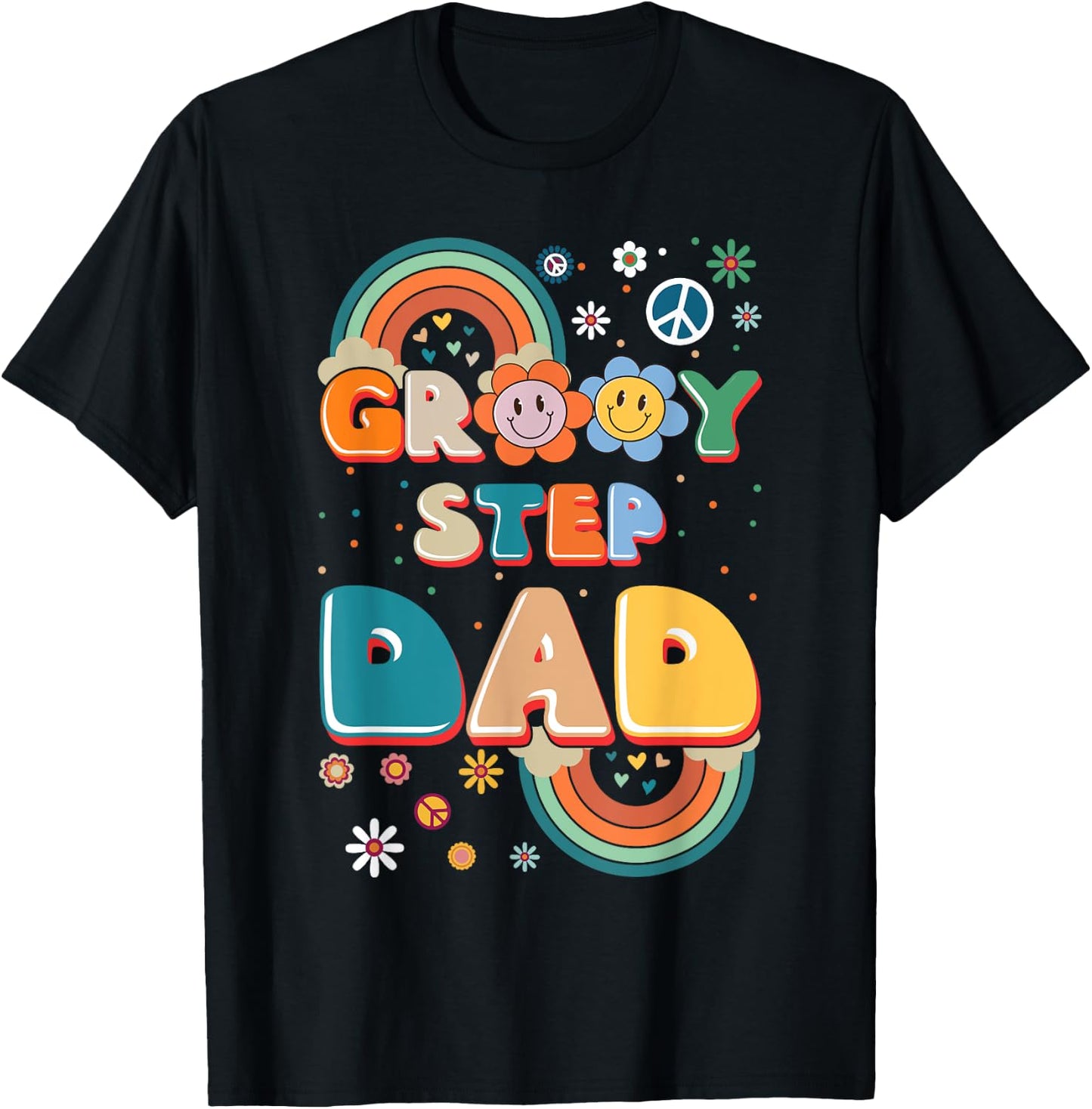 Groovy Step Dad Stepdaddy Step Father Father's Day Retro T-Shirt - T-Shirt | Black