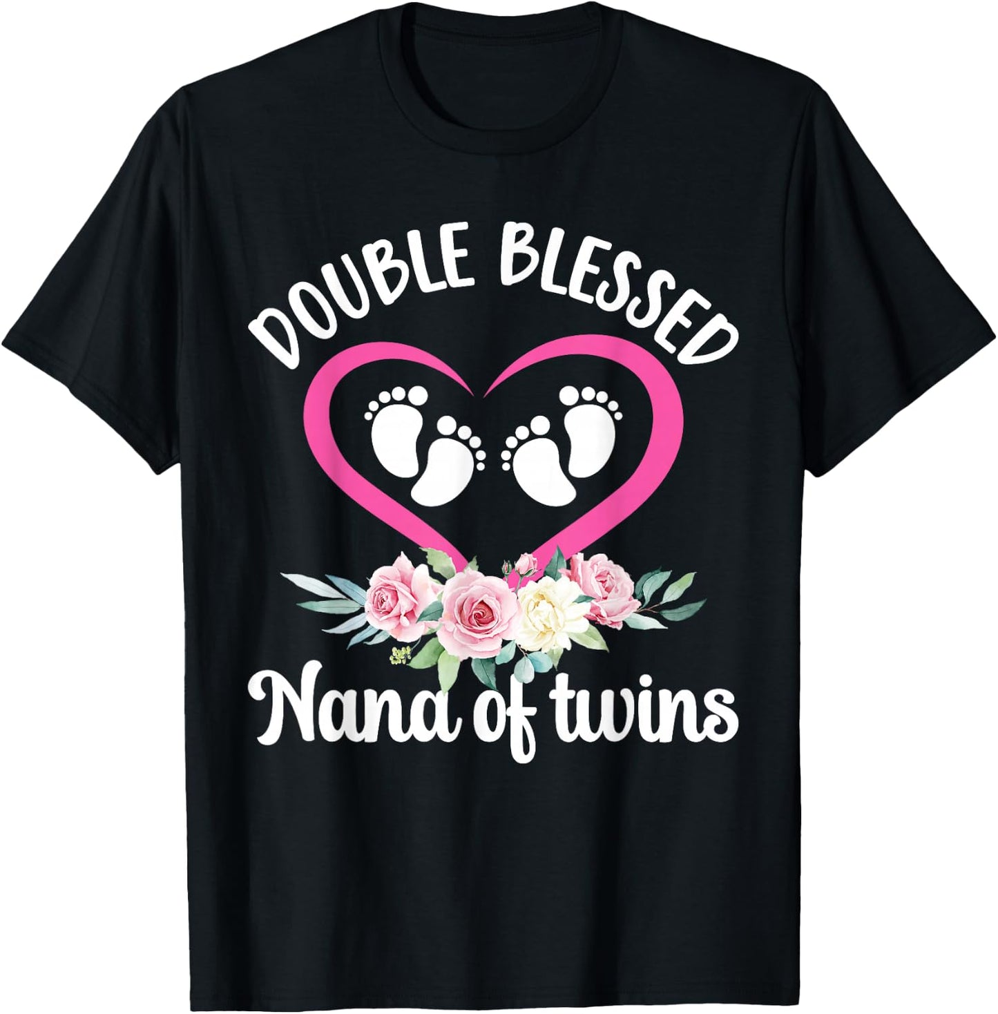 Double Blessed Nana Of Twins Twin Nana Grandma T-Shirt - T-Shirt | Black