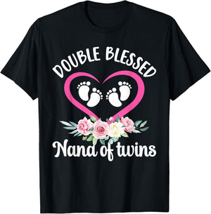 Double Blessed Nana Of Twins Twin Nana Grandma T-Shirt - T-Shirt | Black