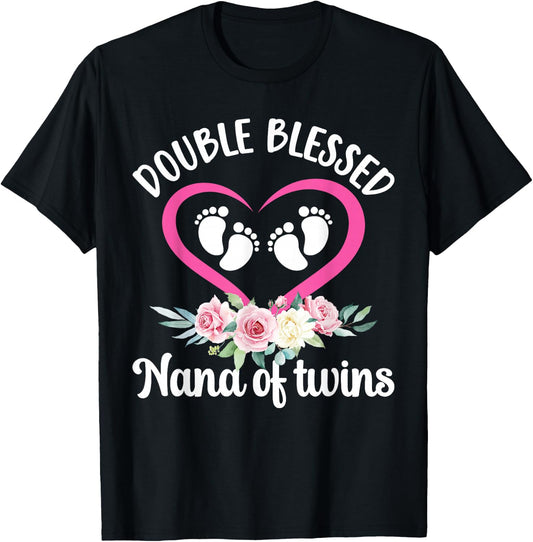 Double Blessed Nana Of Twins Twin Nana Grandma T-Shirt - T-Shirt | Black