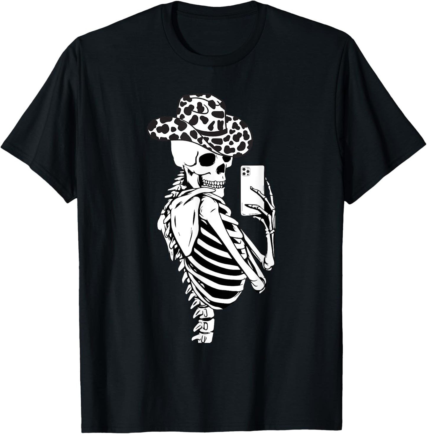Selfies Skeleton Cowhides Cowgirls Western Cow Cowgirl Hat T-Shirt - T-Shirt | Black