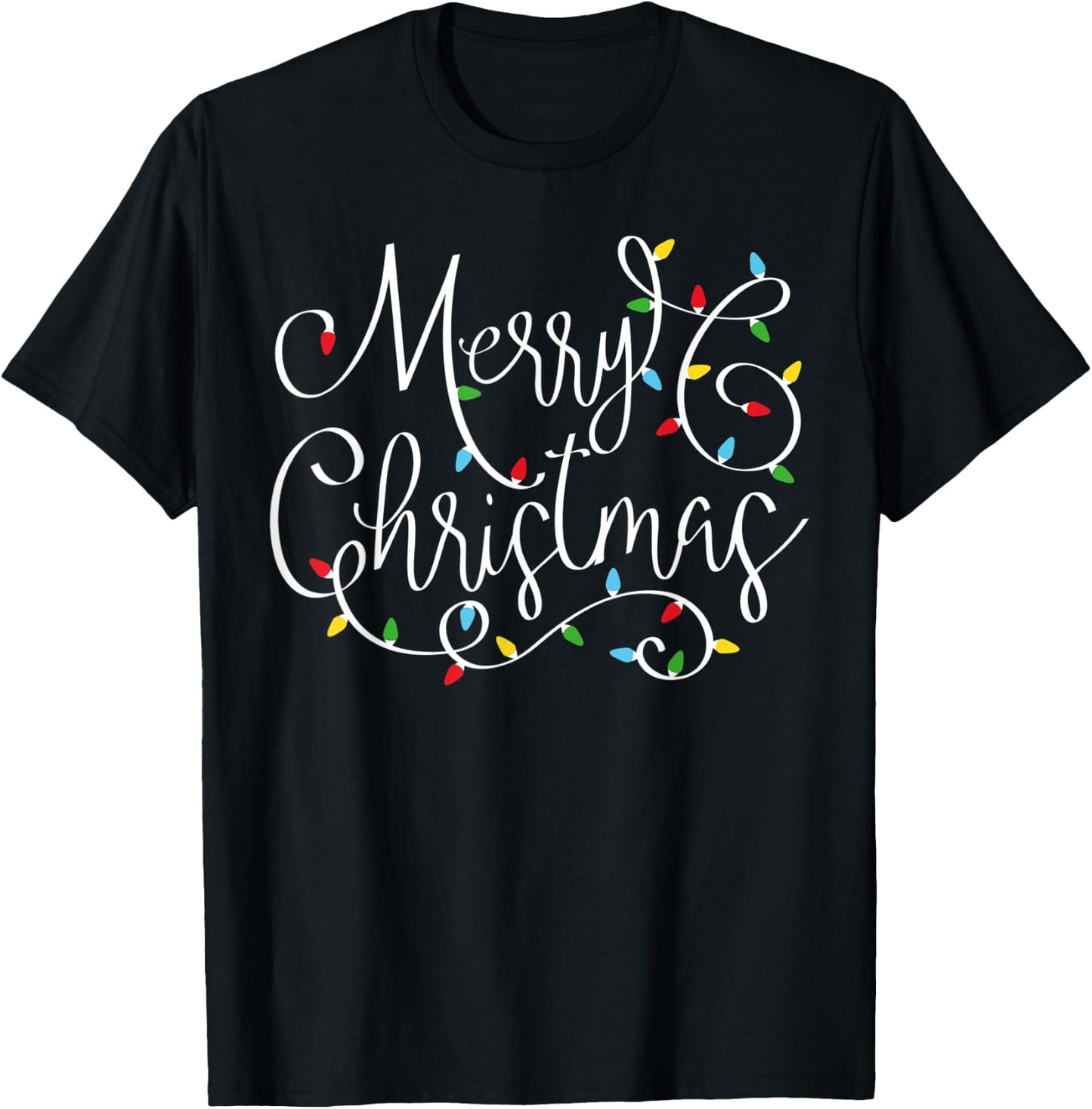 Merry Christmas Tree Lights Matching Xmas Pajamas T-Shirt - T-Shirt | Black