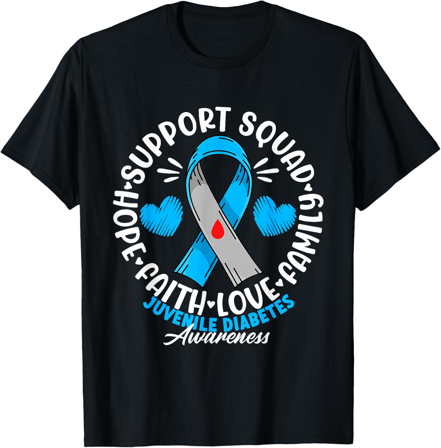 Support Awareness Squad I Juvenile T1D Type 1 Diabetes T-Shirt - T-Shirt | Black