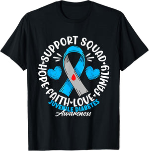 Support Awareness Squad I Juvenile T1D Type 1 Diabetes T-Shirt - T-Shirt | Black
