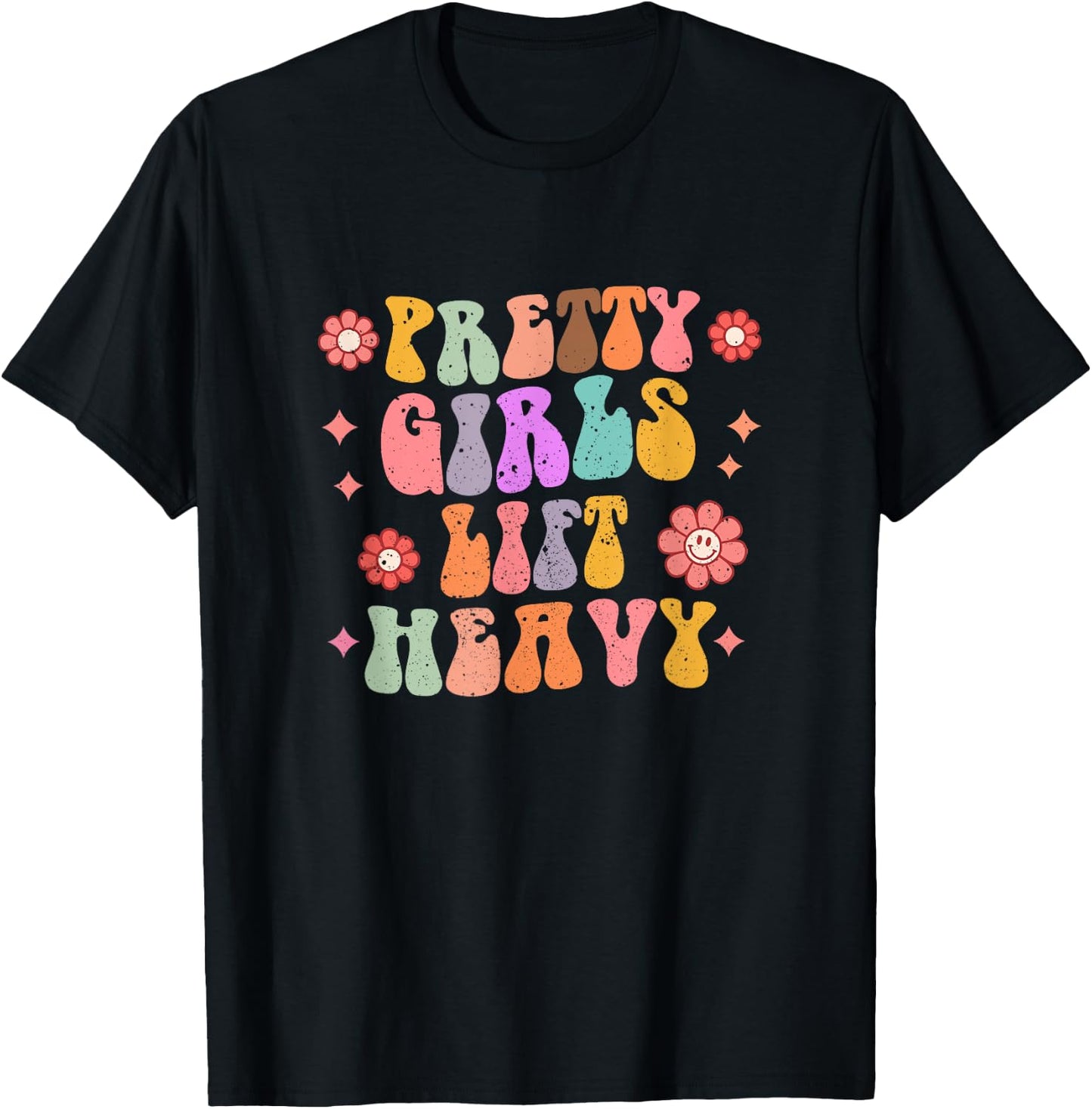 Pretty Girls Lift Heavy Retro Fitness Weightlifting Workout T-Shirt - T-Shirt | Black