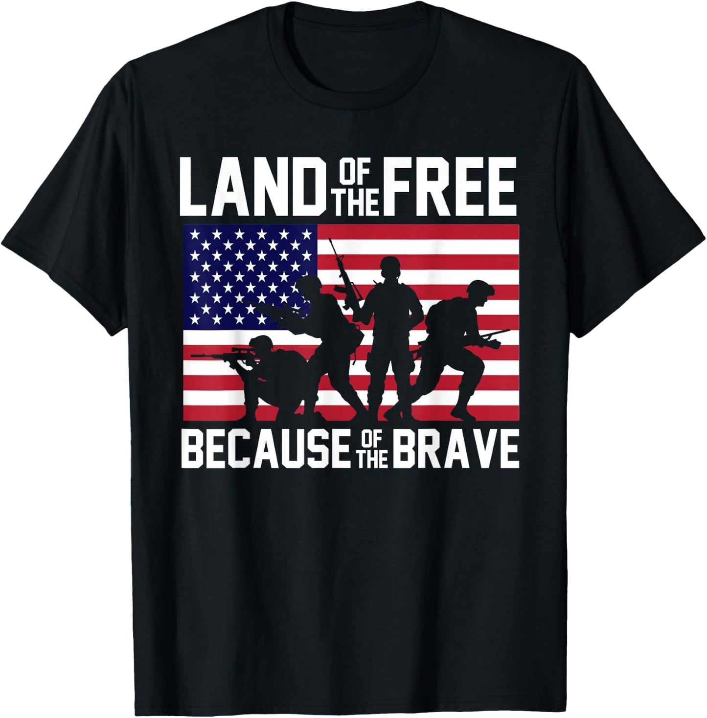 Land of the Free Because of the Brave United States T-Shirt - T-Shirt | Black