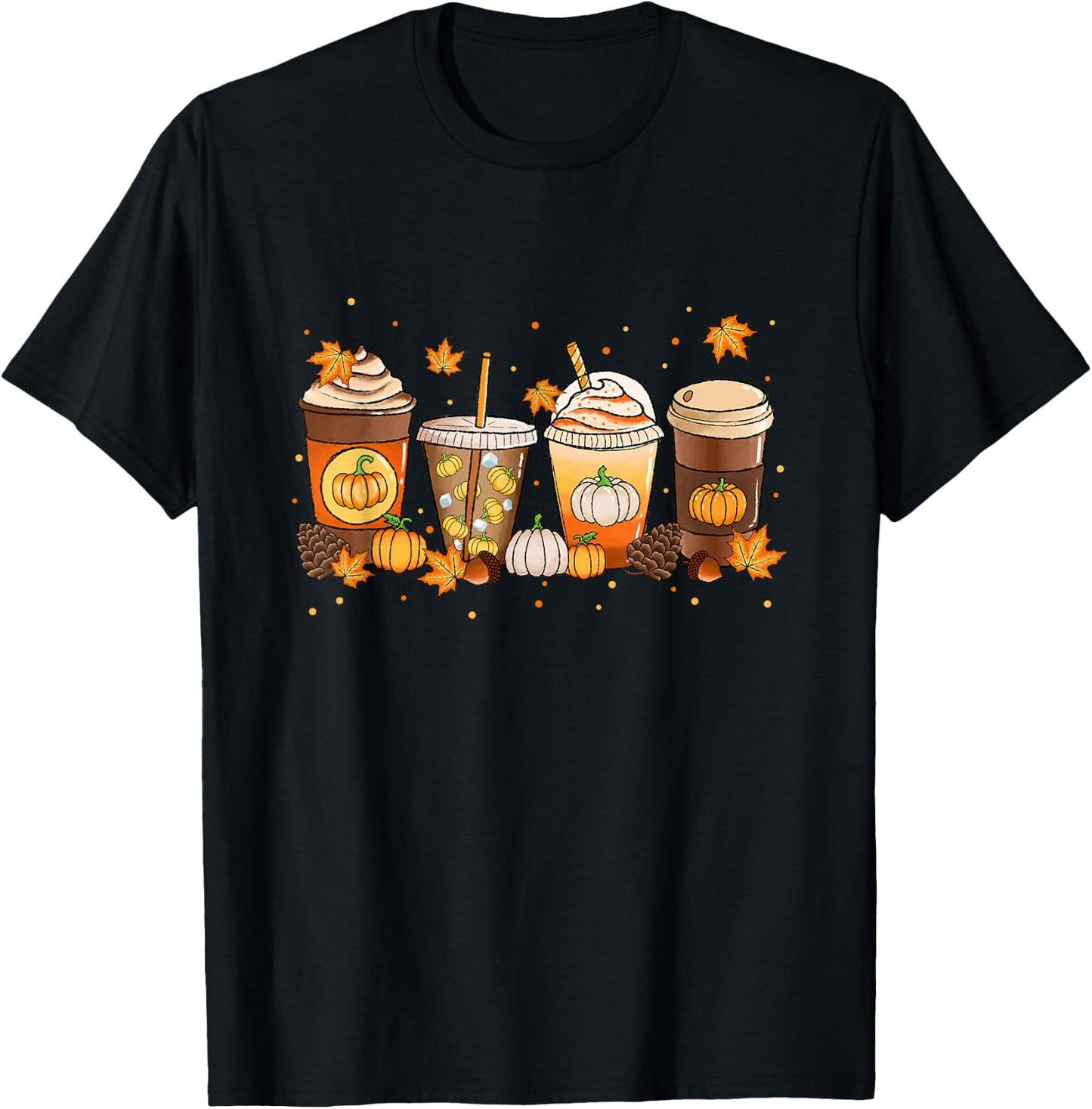 Coffee Latte Pumpkin Spice Fall Season Thanksgiving Vibes T-Shirt - T-Shirt | Black