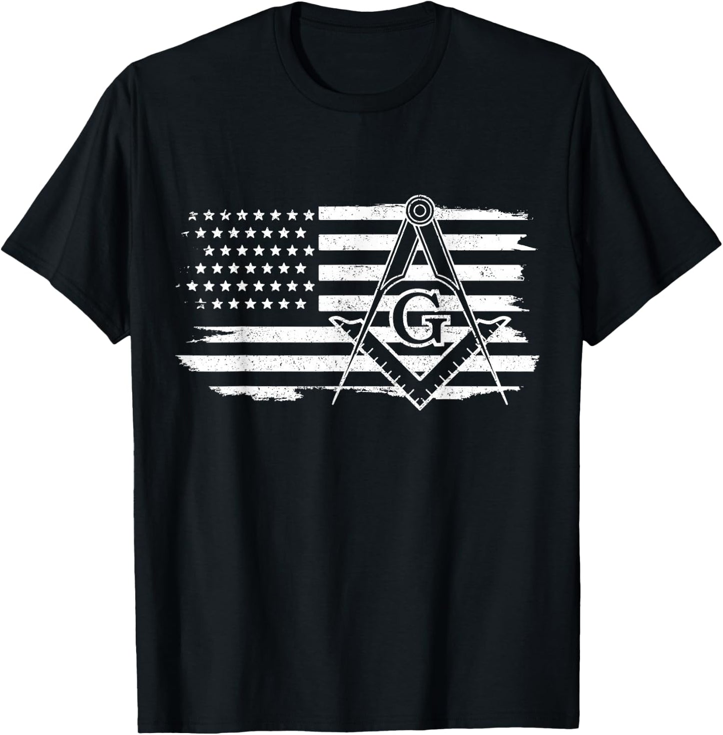 Mason Square & Compass Masonic US Flag Freemason Shriner T-Shirt - T-Shirt | Black