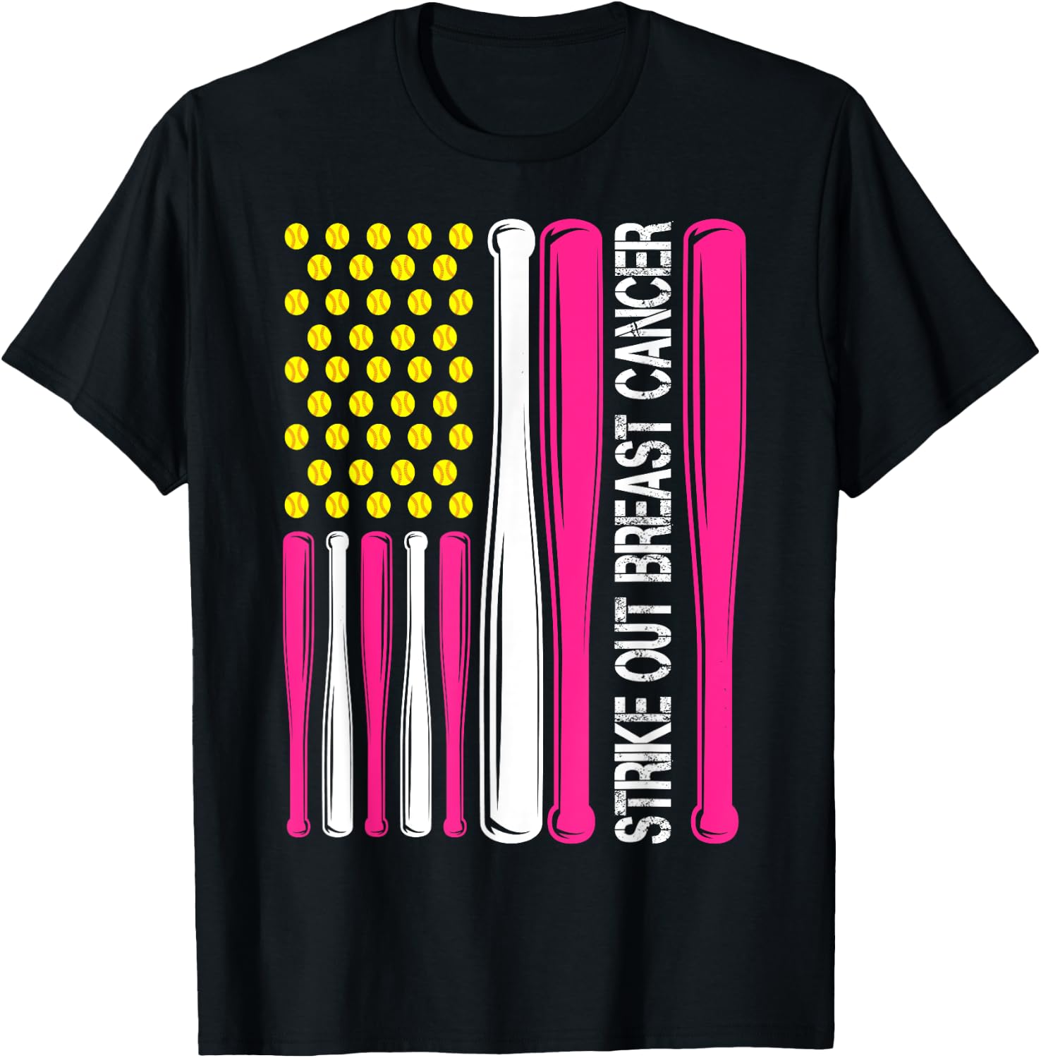 Strike Out Breast Cancer Softball Fight Awareness Men Women T-Shirt - T-Shirt | Black