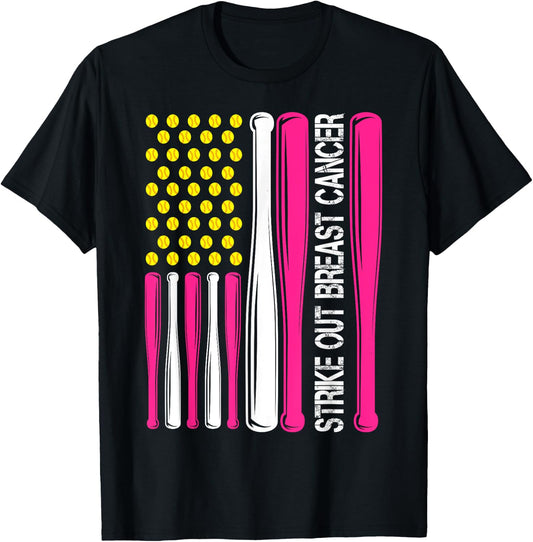Strike Out Breast Cancer Softball Fight Awareness Men Women T-Shirt - T-Shirt | Black