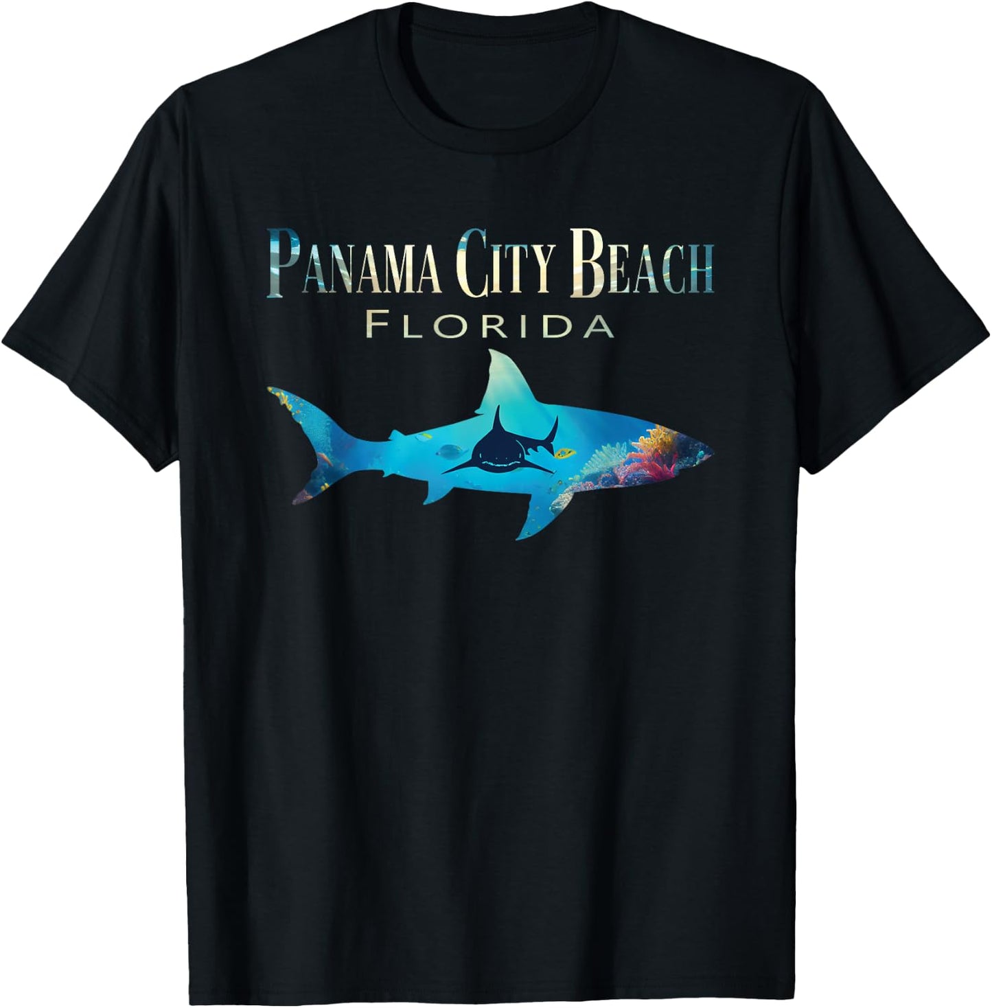 Panama City Beach Shirt Retro Panama City Beach Fl Shark Men Women Kids T-Shirt - T-Shirt | Black