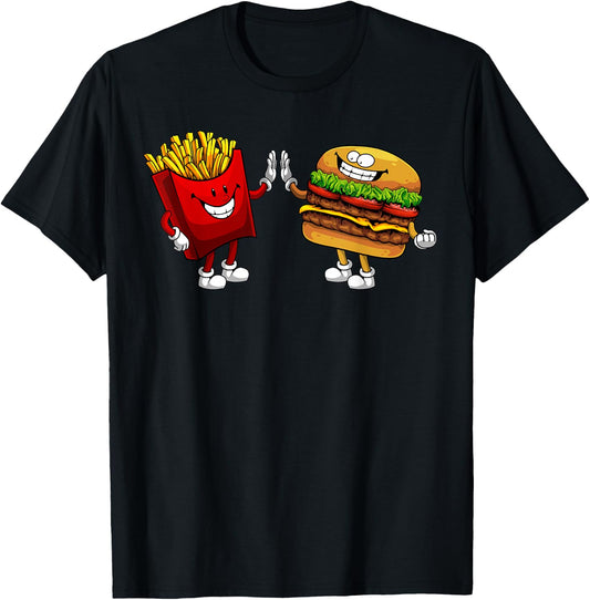 Cute Hamburger Art Men Women Hamburger French Fries Lovers T-Shirt - T-Shirt | Black