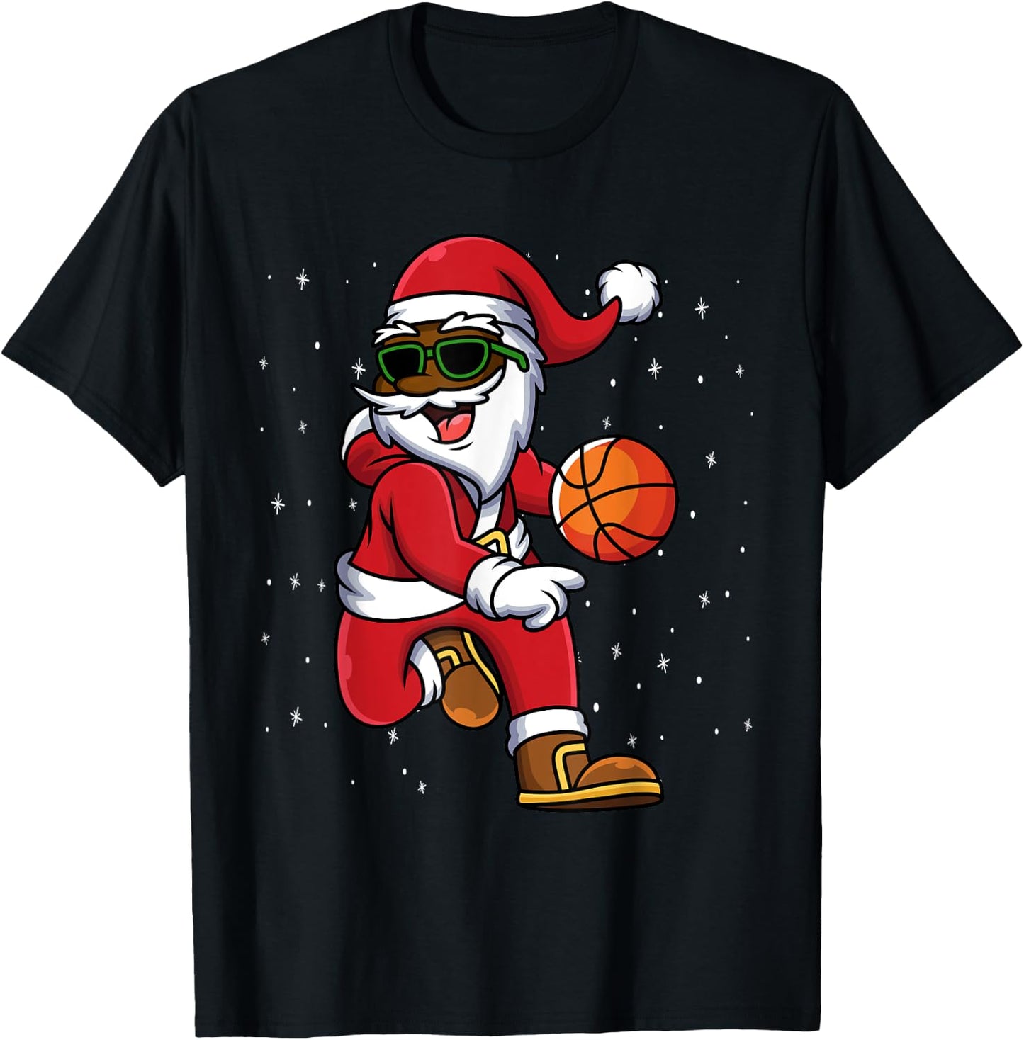 Christmas Basketball Black African American Santa Kids T-Shirt - T-Shirt | Black