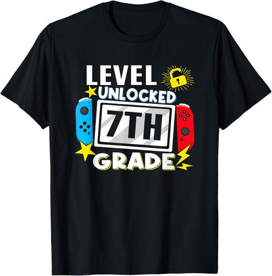First Day Of 7th Grade Level Unlocked Game Back To School T-Shirt - T-Shirt | Black