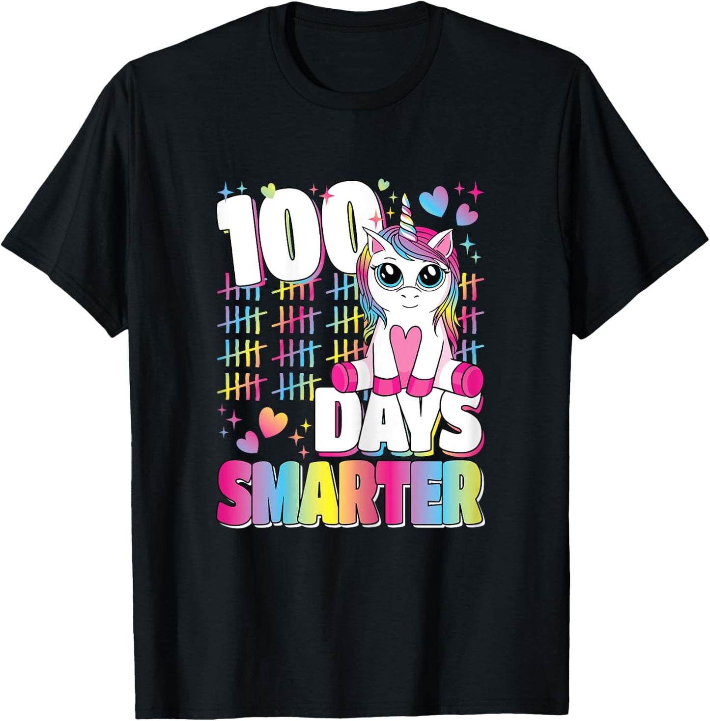 100 Days Smarter Unicorn Rainbow 100th Day Of School Girls T-Shirt - T-Shirt | Black