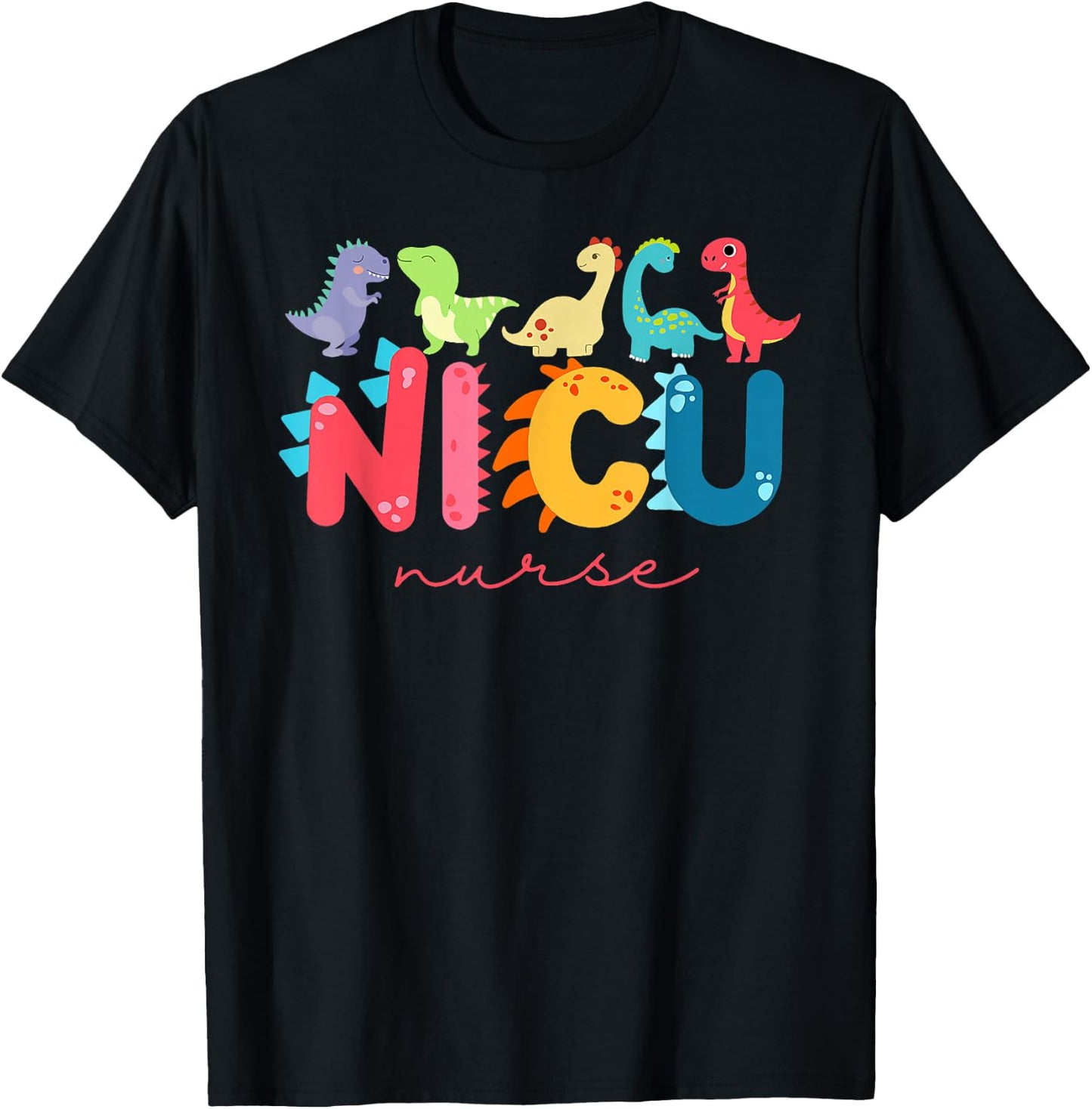 NICU Nurse Animal Nurse Appreciation Nicu Nurse Dinosaur T-Shirt - T-Shirt | Black