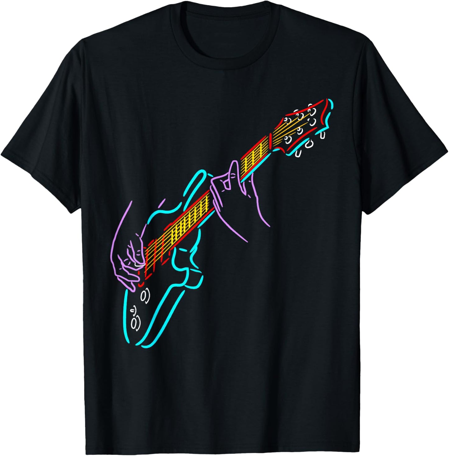 Colorful Bass Guitarist's Hands Rock and Roll Guitar Player T-Shirt - T-Shirt | Black
