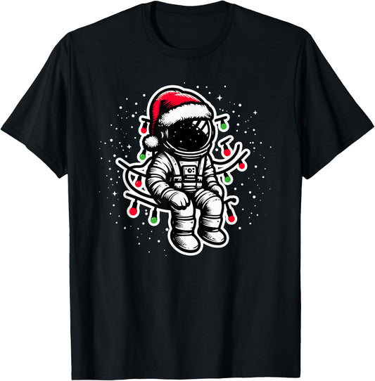 Astronaut Christmas Santa Hat Space Lover Boys T-Shirt - T-Shirt | Black