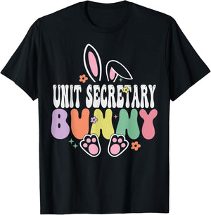 Unit Secretary Bunny Funny Easter Day Groovy Family Matching T-Shirt - T-Shirt | Black