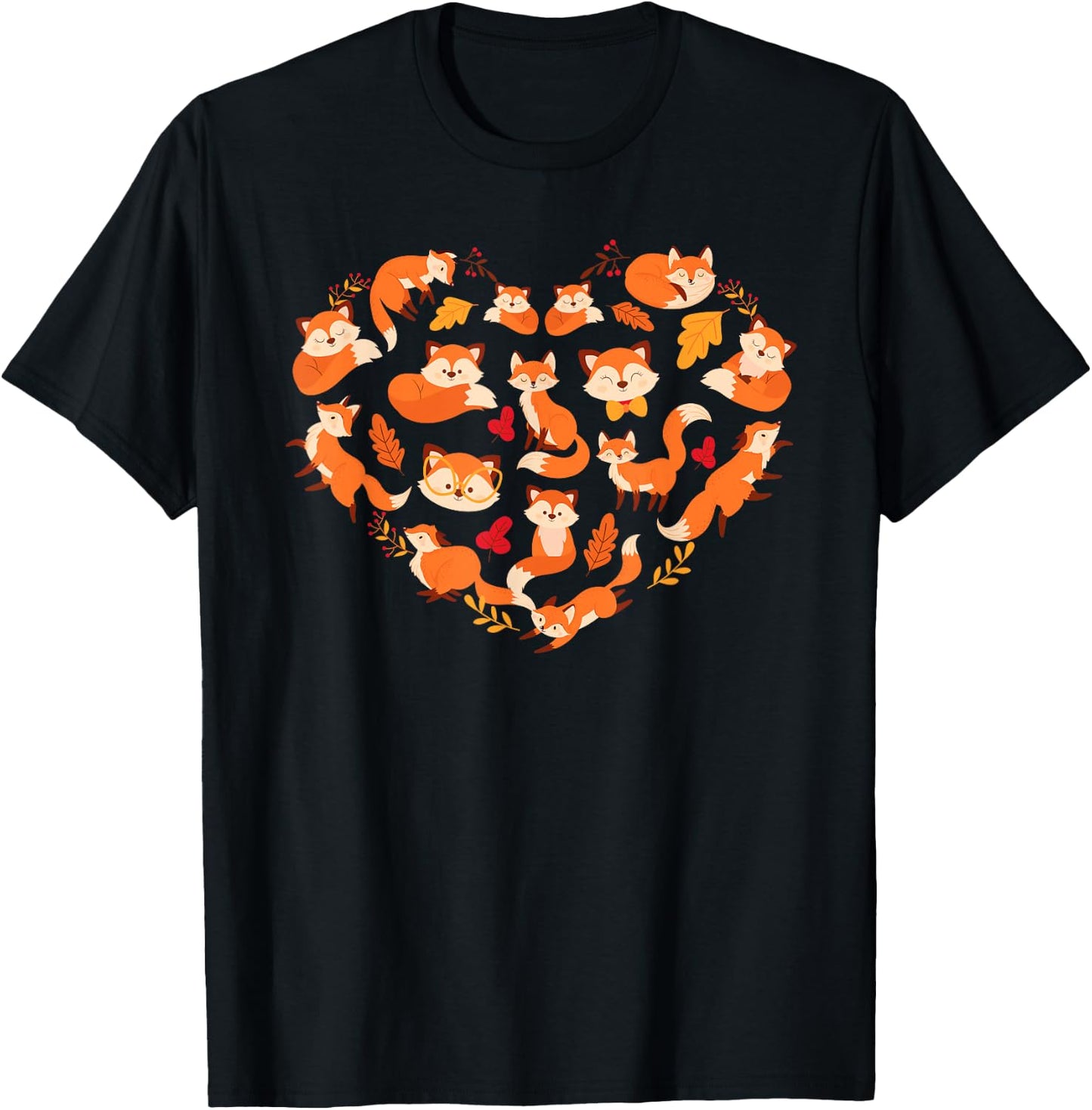 Cool Fox Women Kids Heart Shaped Arctic Foxes Animal T-Shirt - T-Shirt | Black