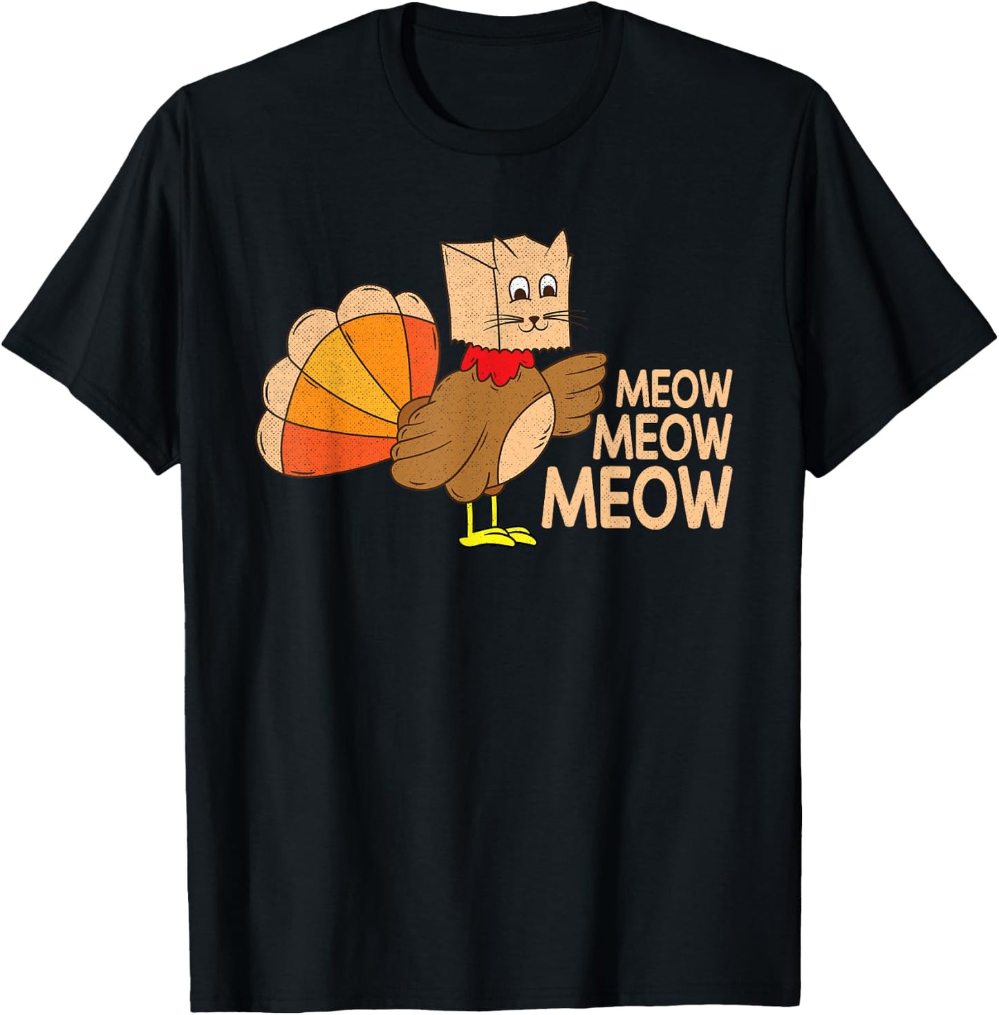 Funny Thanksgiving Fake Cat Meow Thanksgiving Turkey T-Shirt - T-Shirt | Black