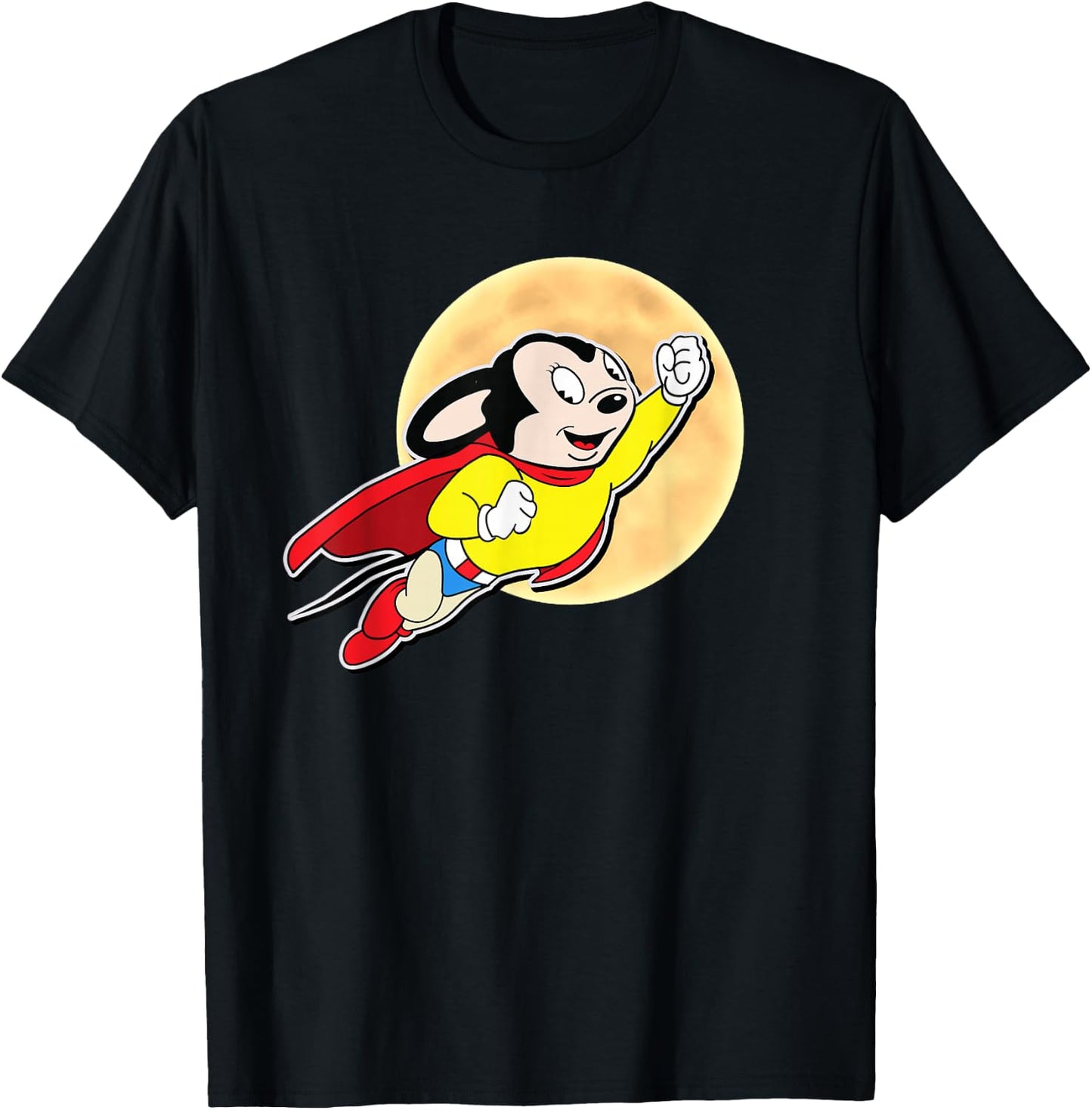 Superhero Cartoon Mouse for Mighty Humans Flies Past Moon T-Shirt - T-Shirt | Black
