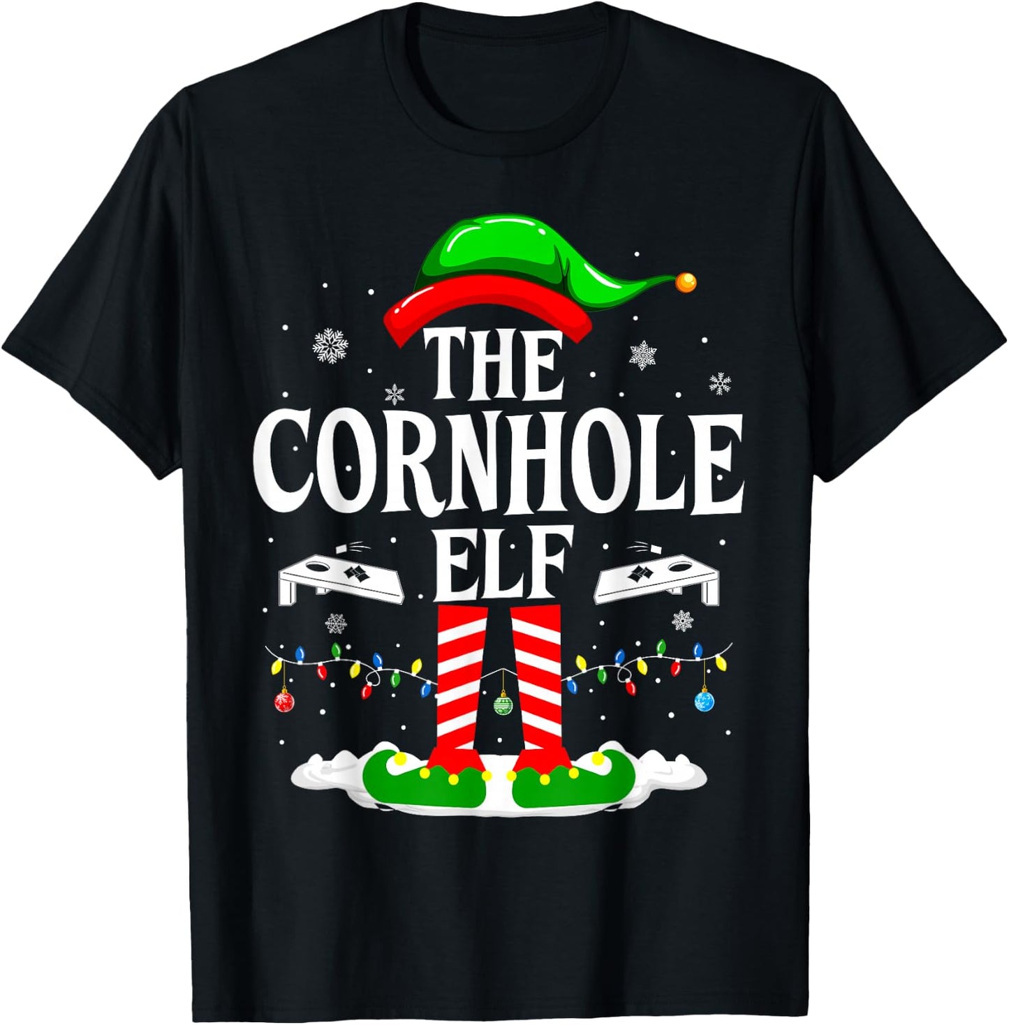 The Cornhole Elf Funny Matching Xmas Cornhole Christmas T-Shirt - T-Shirt | Black