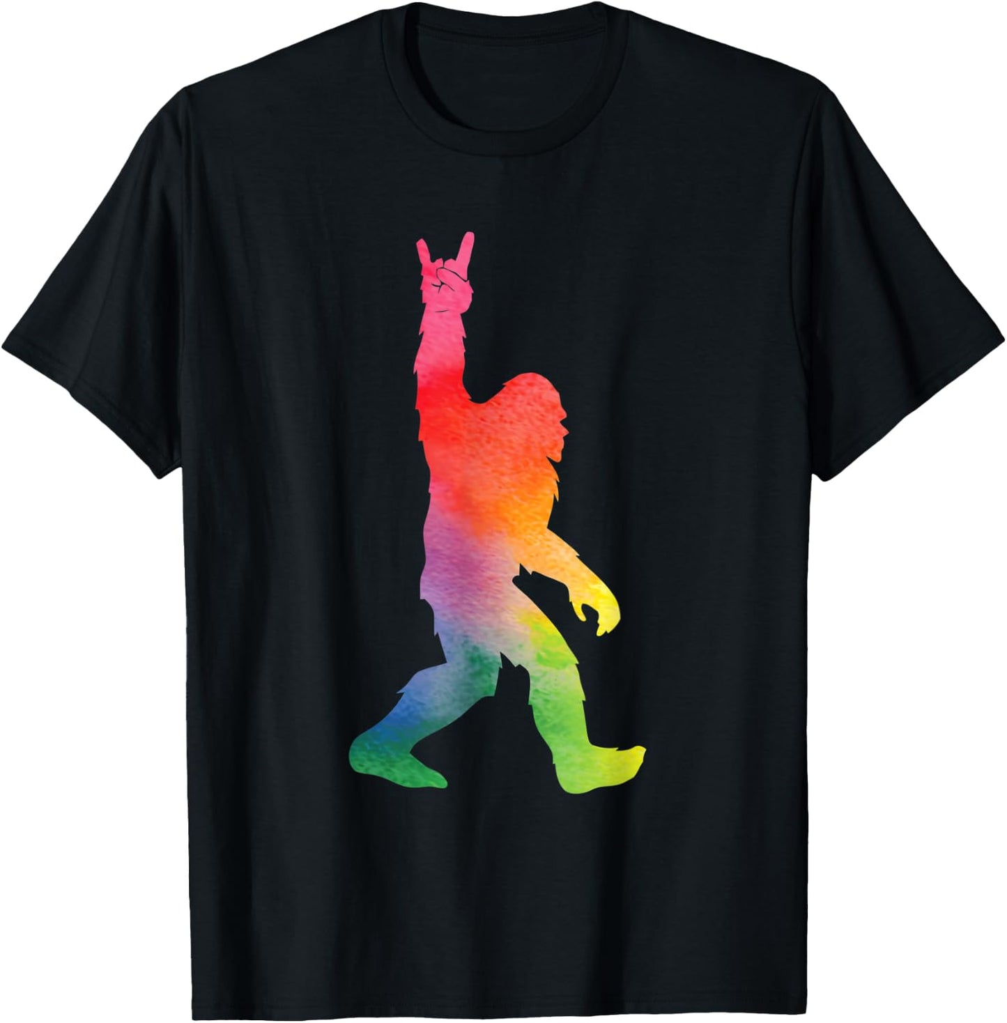 Bigfoot Sasquatch Peace Big Foot Squatch Colorful Rainbow T-Shirt - T-Shirt | Black