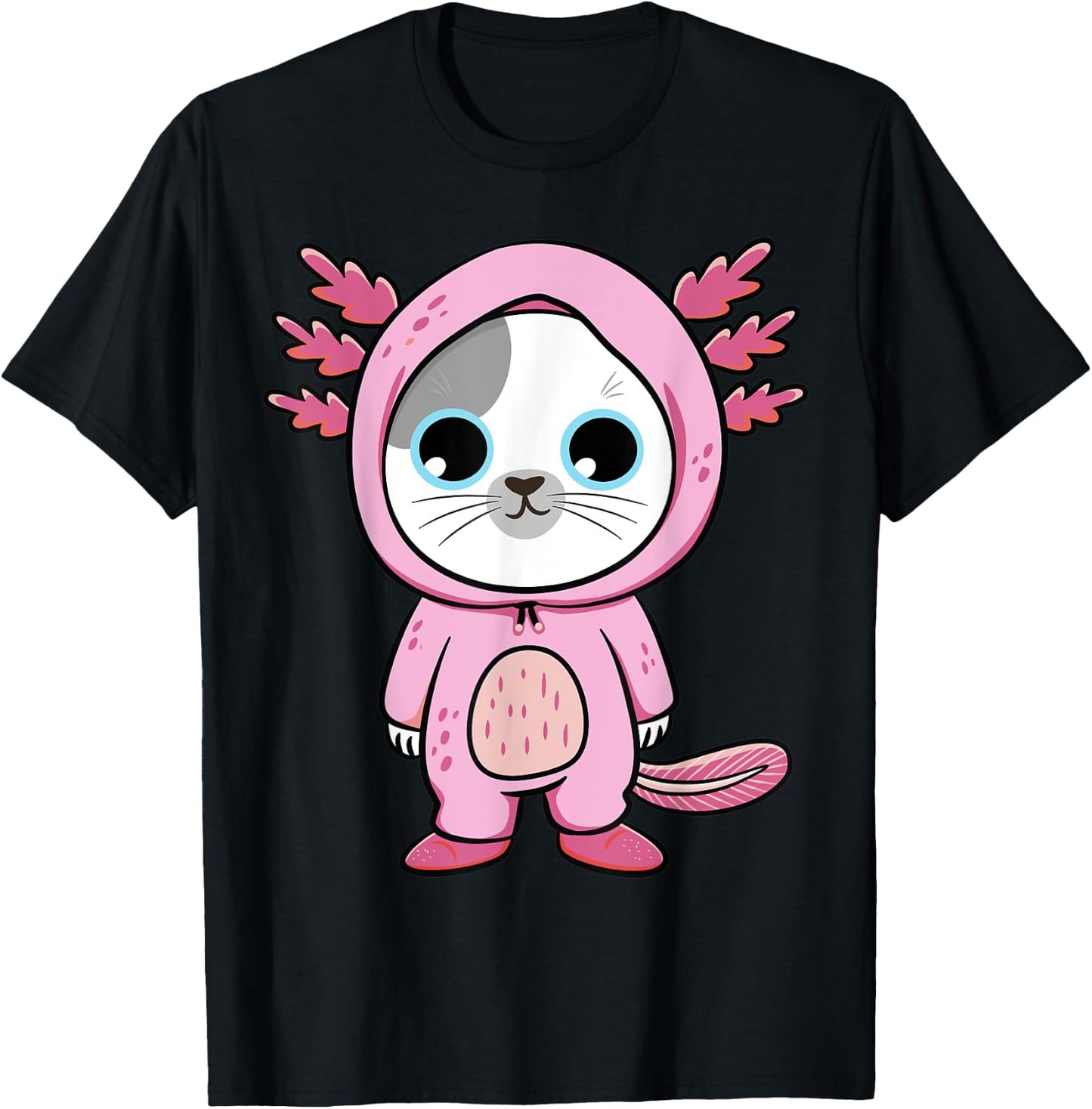 Kawaii Axolotl Cute Pink Cat Axolotl Fun Art For Boys & Girl T-Shirt - T-Shirt | Black