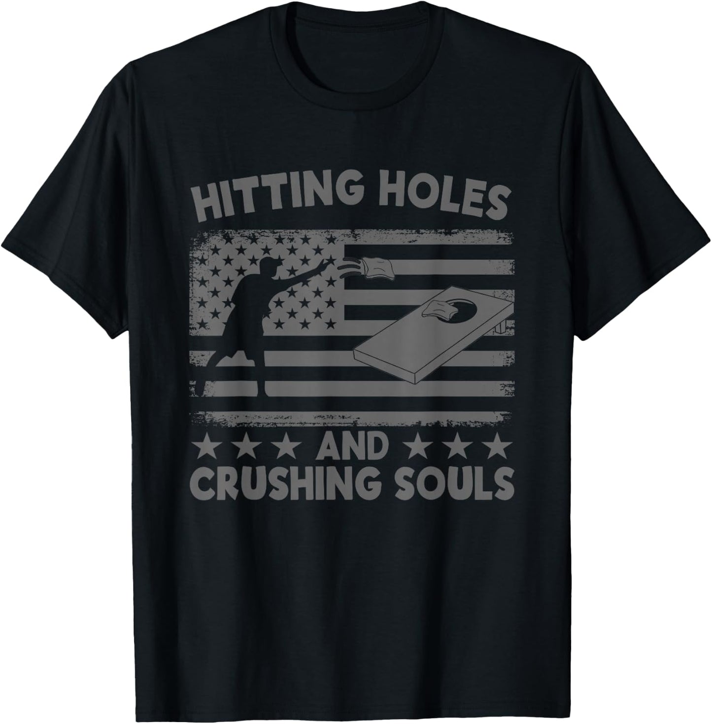 Hitting Cornholes and Crushing Souls Funny Cornhole Team T-Shirt - T-Shirt | Black