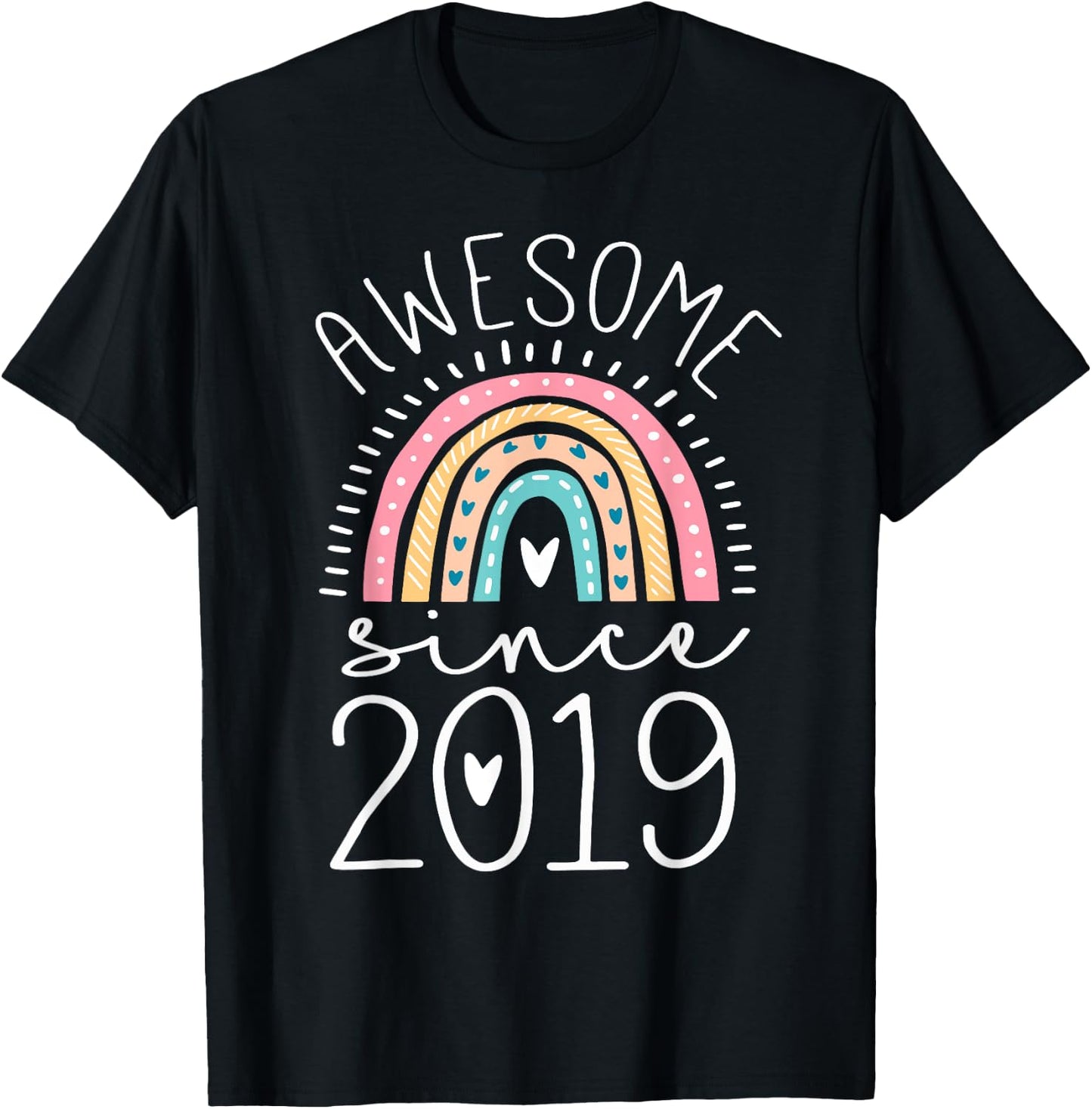 Awesome Since 2019 6th Birthday Rainbow Gifts Born In 2019 T-Shirt - T-Shirt | Black