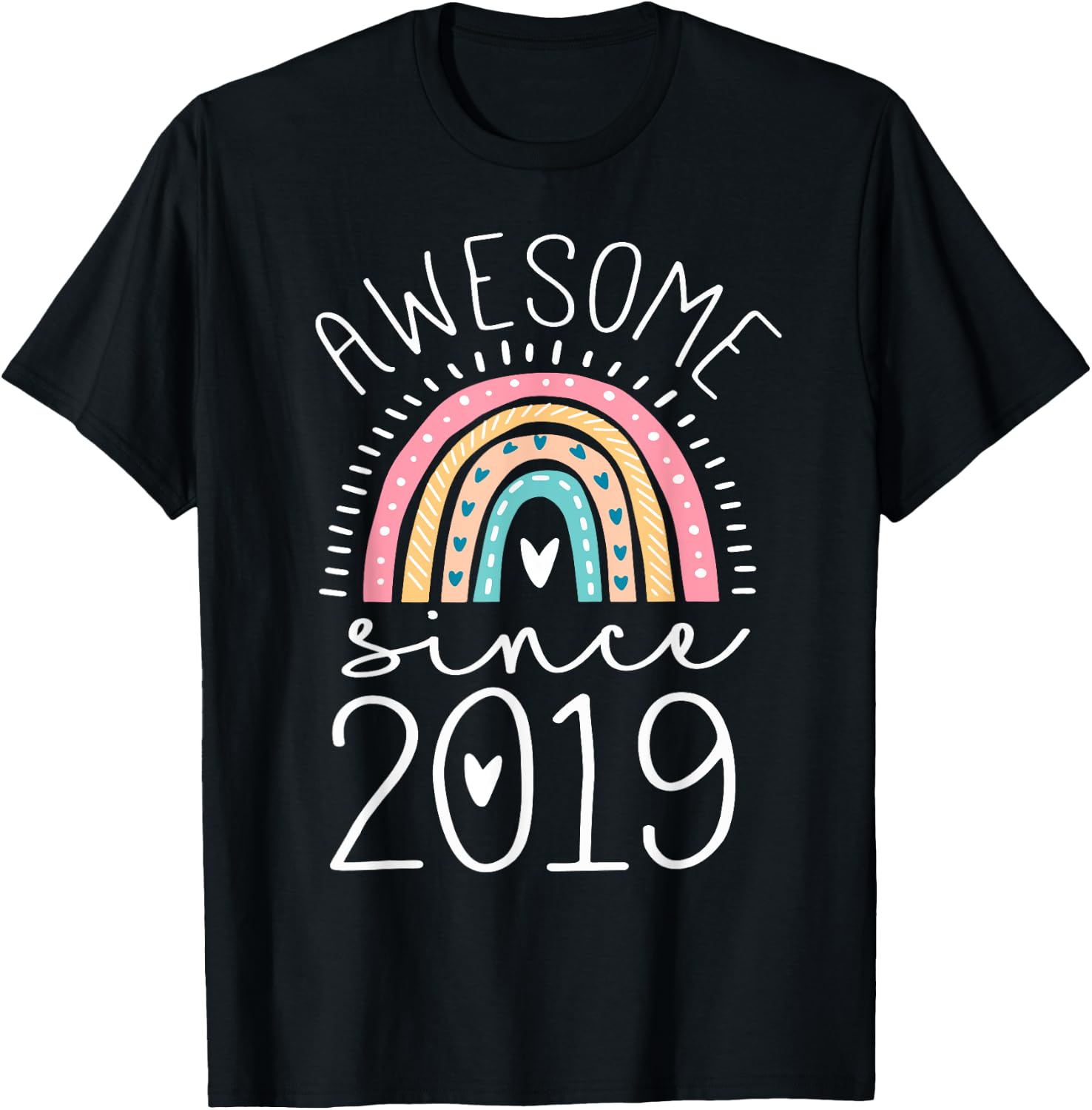 Awesome Since 2019 6th Birthday Rainbow Gifts Born In 2019 T-Shirt - T-Shirt | Black