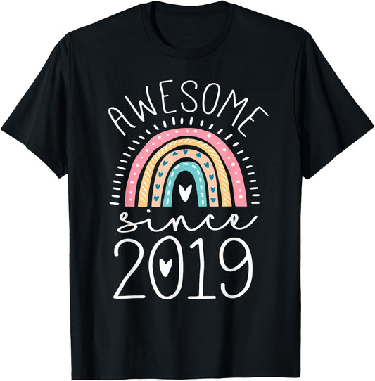 Awesome Since 2019 6th Birthday Rainbow Gifts Born In 2019 T-Shirt - T-Shirt | Black