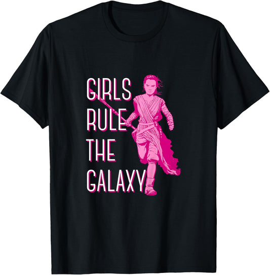 Kids Star Wars: The Force Awakens Girls Rule The Galaxy Rey Logo T-Shirt - T-Shirt | Black