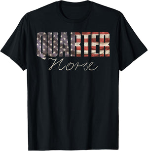American Quarter Horse With USA Flag, Horseback Riding T-Shirt - T-Shirt | Black