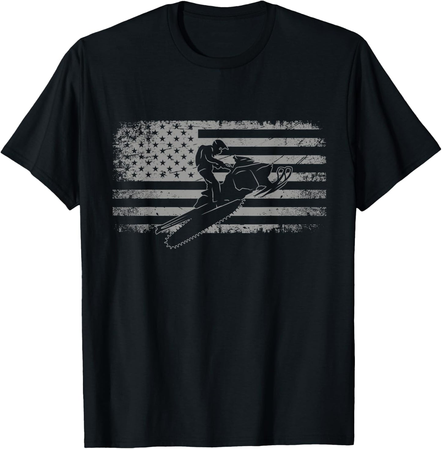 American Flag Snowmobile Apparel - Snowmobile T-Shirt - T-Shirt | Black