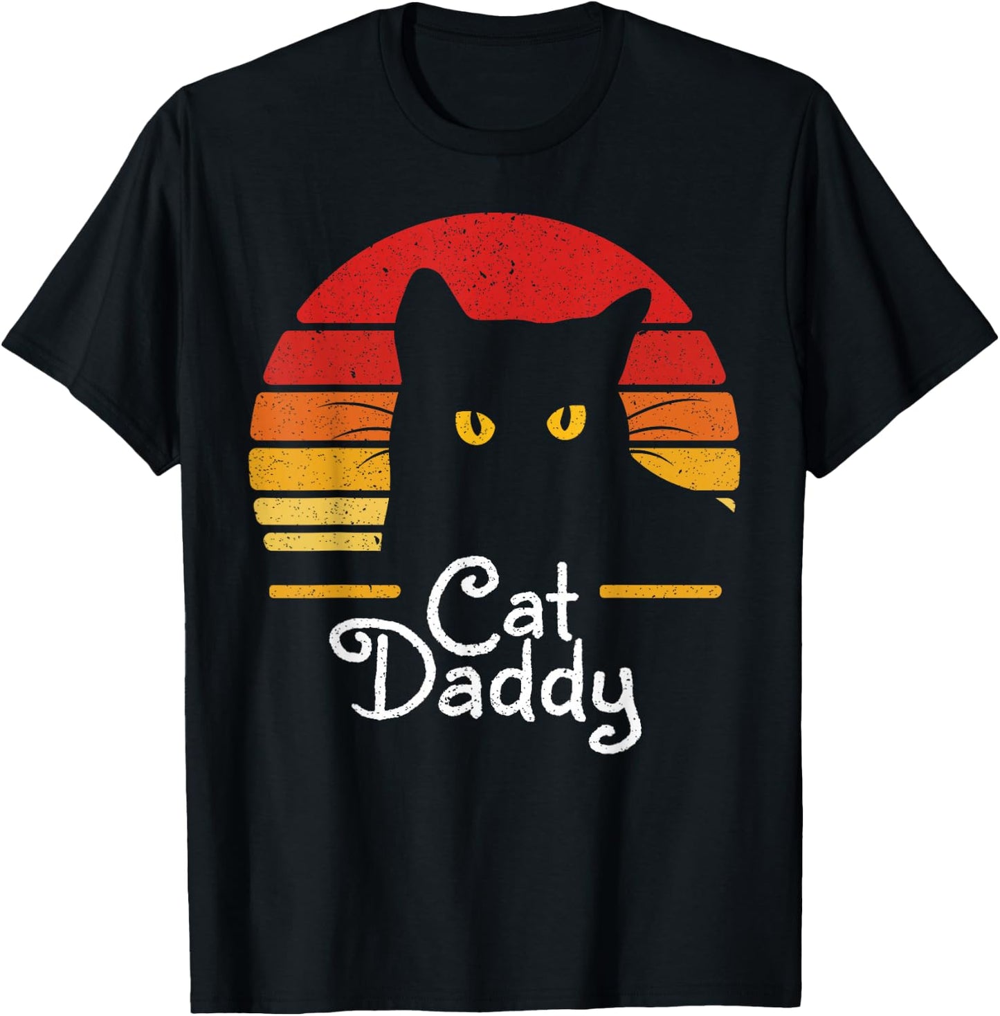 Cat Daddy Retro 70s 80s Black Cat Men Funny Cat Dad Gifts T-Shirt - T-Shirt | Black