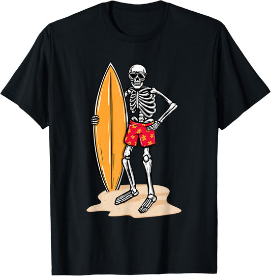 Skeleton Surfer - Surfboard Surfing Board Lover Surfboarding T-Shirt - T-Shirt | Black