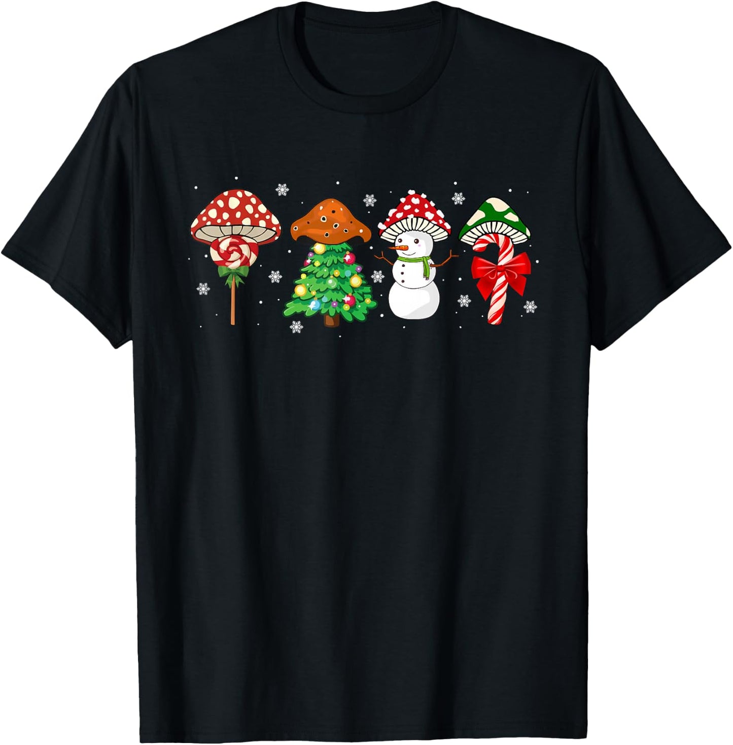 Cute Mushroom Christmas, Amanita Muscaria Xmas Plant Lover T-Shirt - T-Shirt | Black