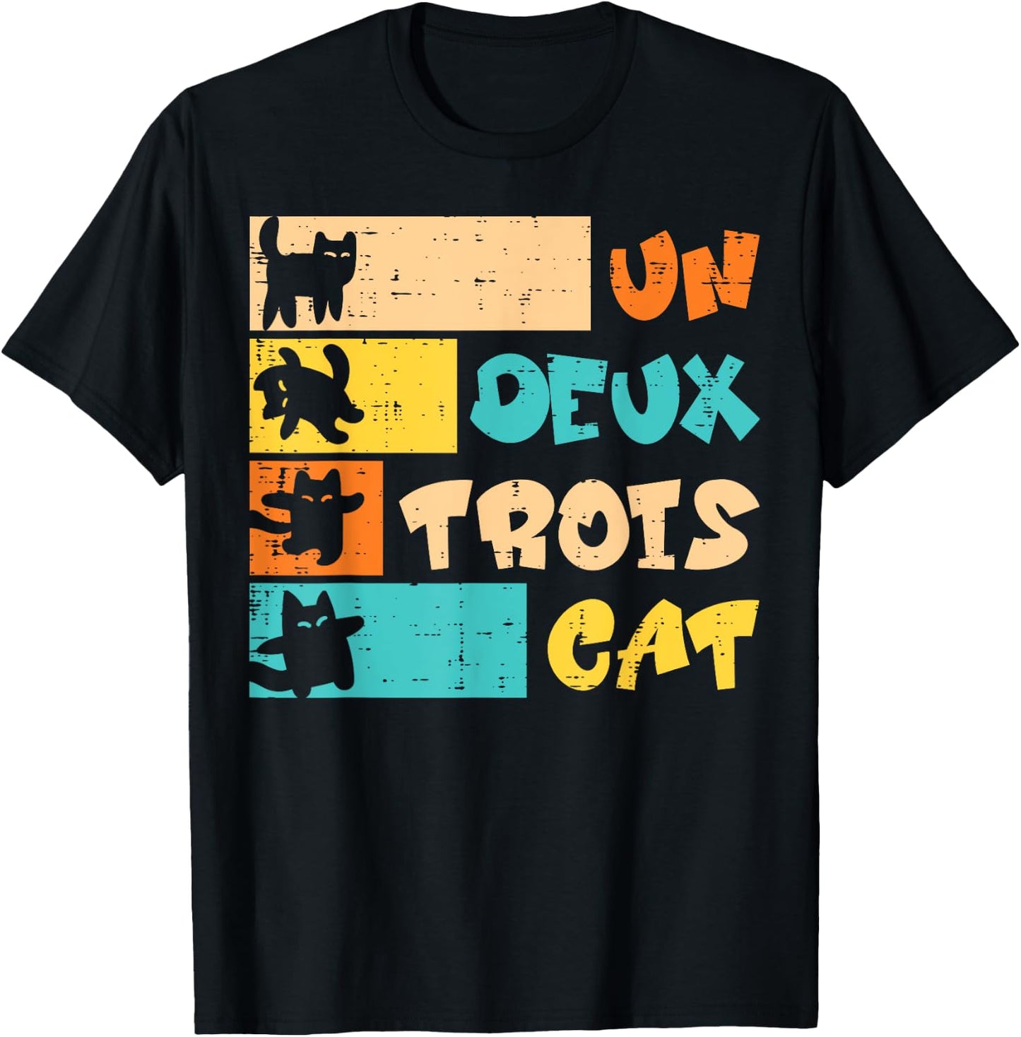 Un Deux Trois Cat French Retro Men Women Boys Kid Teen Youth T-Shirt - T-Shirt | Black