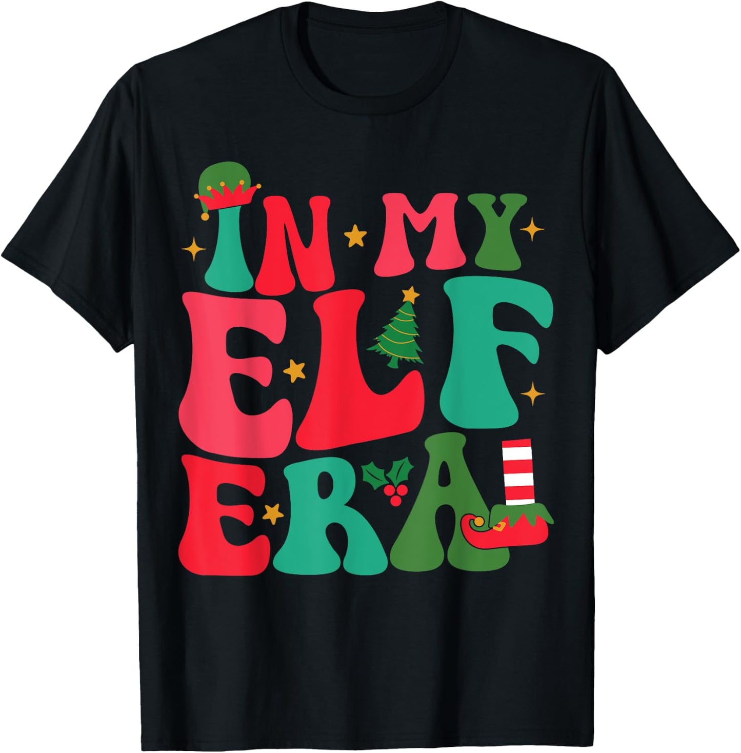 In My Elf Era Groovy Xmas Funny Women Christmas Elf T-Shirt - T-Shirt | Black