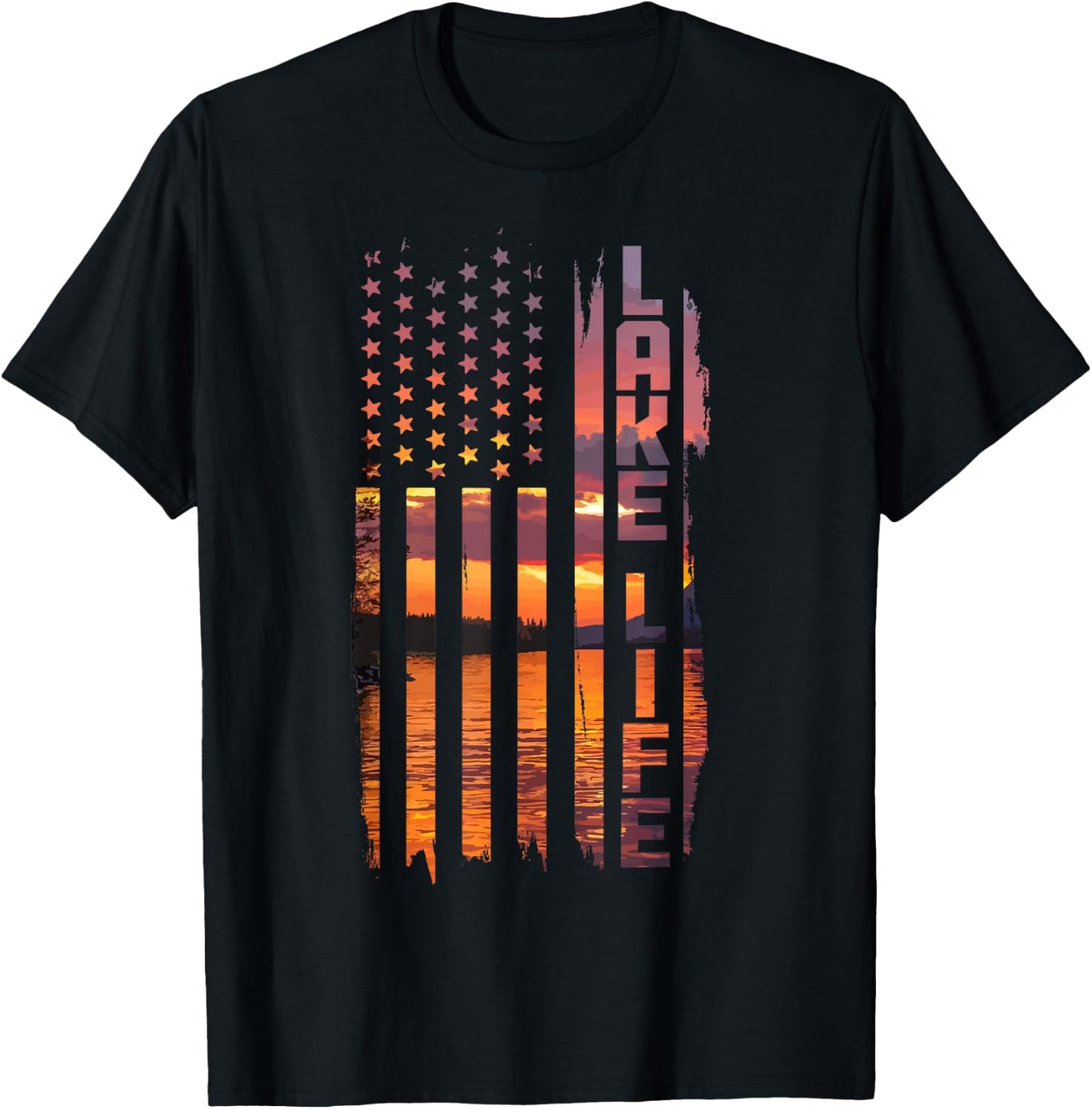Life Is Better At The Lake Pontoon Boating Wakeboard US Flag T-Shirt - T-Shirt | Black