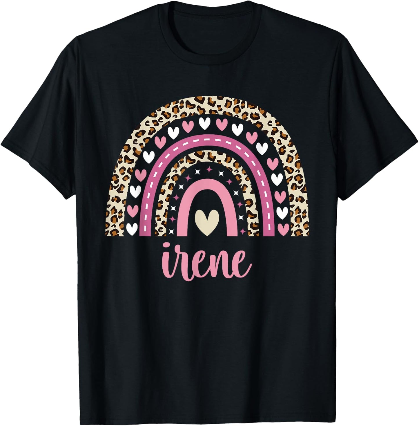 Irene Rainbow Leopard Personalized Irene Birthday T-Shirt - T-Shirt | Black