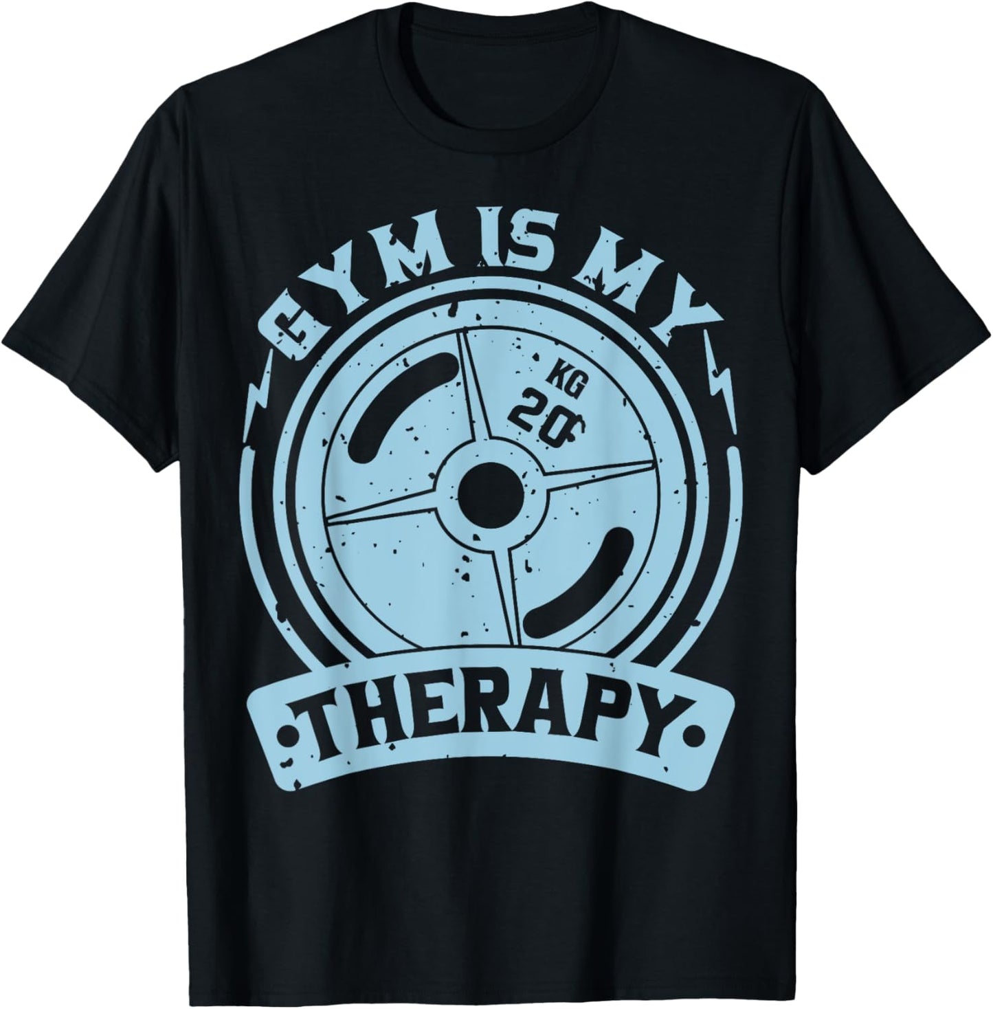Motivation Workout Gift Gym Is My Therapy -Adult Black Short Sleeve Modern Graphic Letter Print Regular Fit Cotton 70% Polyester 30% Size 6 T-Shirt - T-Shirt | Black