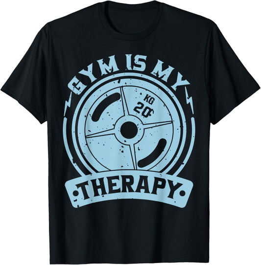 Motivation Workout Gift Gym Is My Therapy -Adult Black Short Sleeve Modern Graphic Letter Print Regular Fit Cotton 70% Polyester 30% Size 6 T-Shirt - T-Shirt | Black
