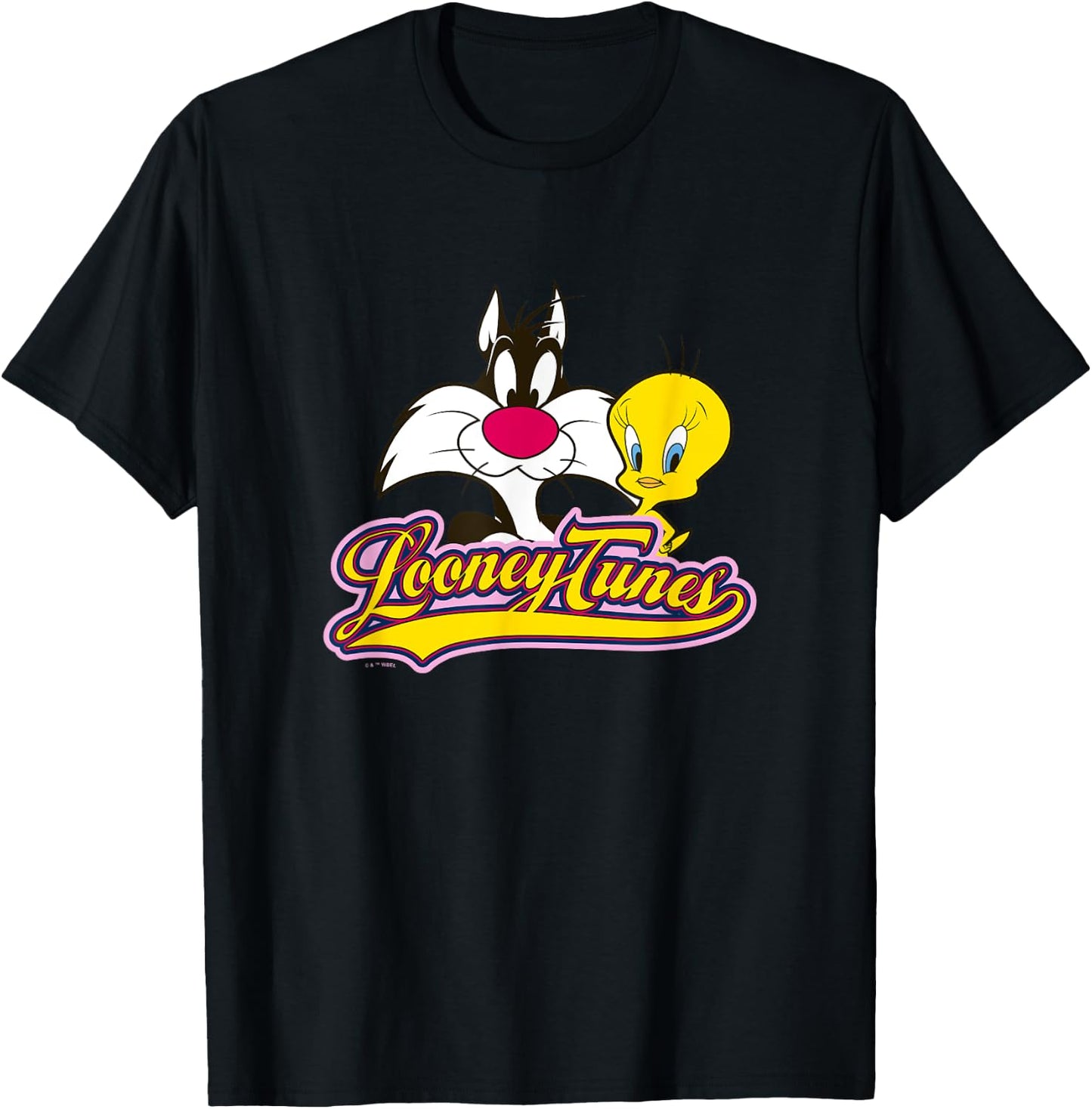 Looney Tunes Sylvester And Tweety Bird Smiling Faces Logo T-Shirt - T-Shirt | Black