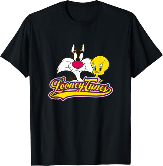Looney Tunes Sylvester And Tweety Bird Smiling Faces Logo T-Shirt - T-Shirt | Black
