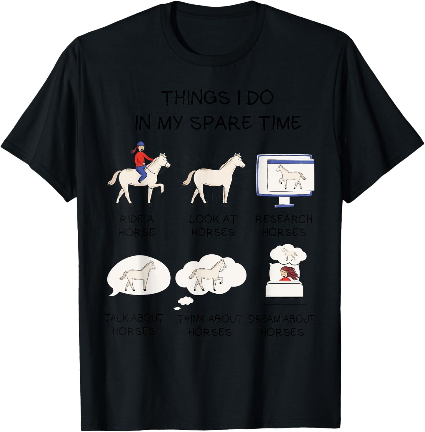 Horse Shirt For Girls Teens Women Horse Riding T-Shirt - T-Shirt | Black